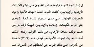 النيابة العامة: رفع أسماء 716 شخصًا من قوائم الكيانات الإرهابية والإرهابيين دفعة واحدة - بوابة فكرة وي