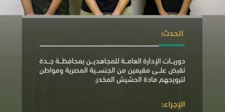 دوريات المجاهدين بجدة تقبض على (3) أشخاص لترويجهم الحشيش المخدر - بوابة فكرة وي