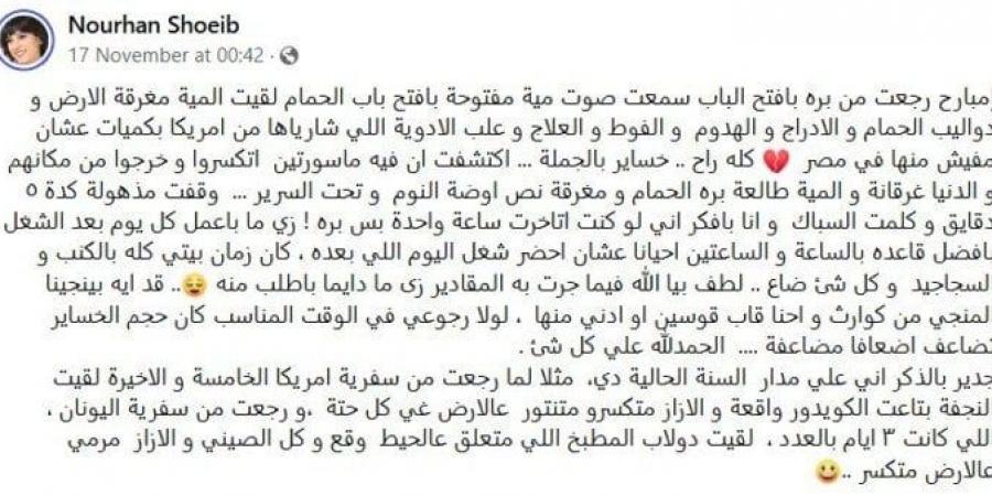 أدوية اشترتها من أمريكا عامت في المياه.. تفاصيل غرق شقة نورهان شعيب - بوابة فكرة وي